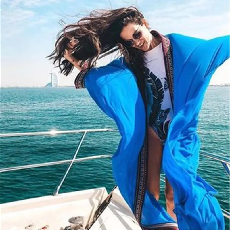 Uveng Uveng Side Embroidered Loose Beach Blouse Swimsuit Vacation Sun Protection Cardigan Beach Sun Protection Clothing
