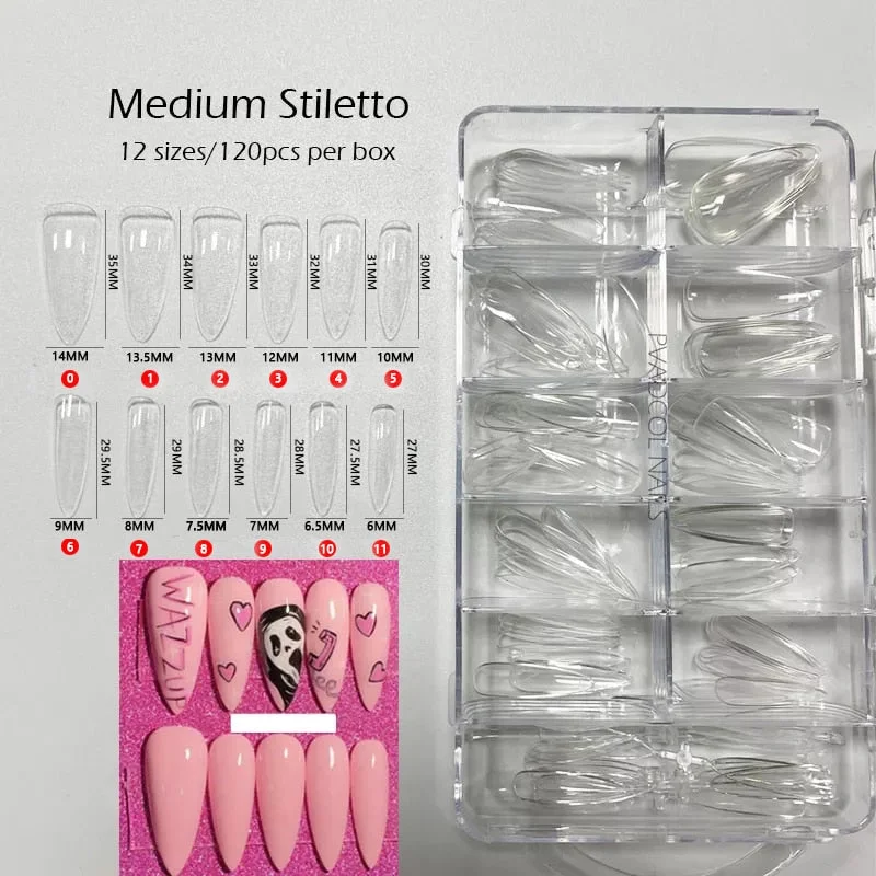 Gel Nails Extension System Full Cover Sculpted Clear Stiletto Coffin False Nail Tips 240pcs/bag-Nail Inspo