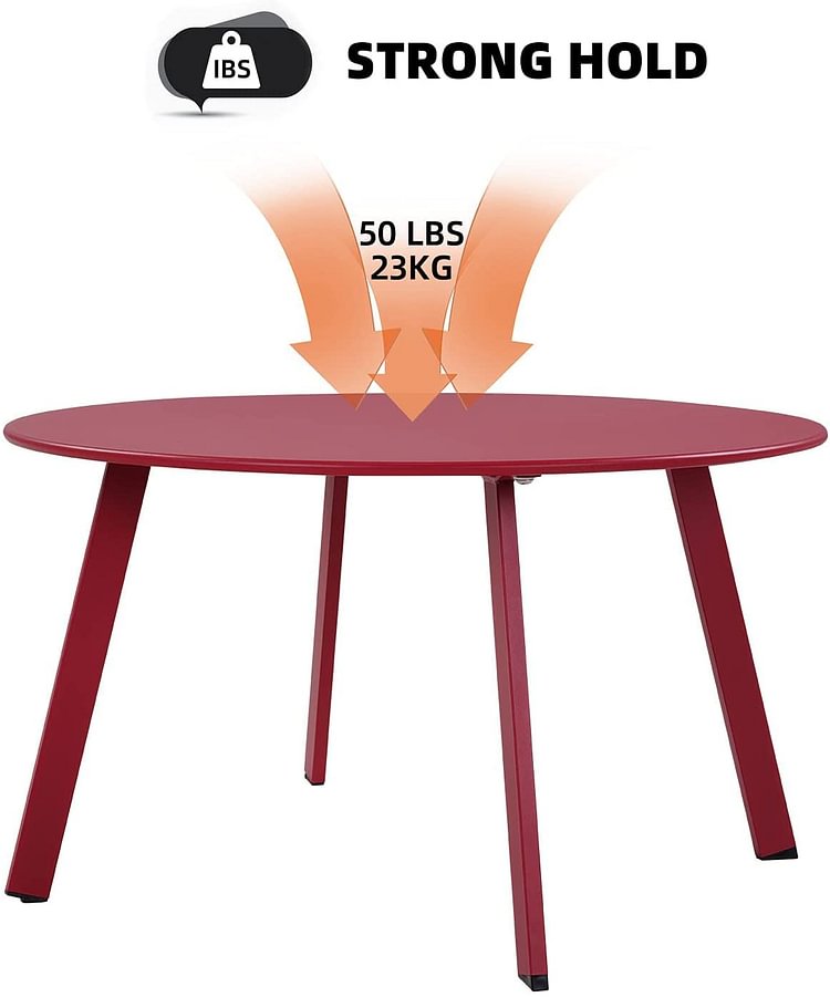 Round Steel Patio Coffee Table, Weather Resistant Outdoor Large Side Table (Red)