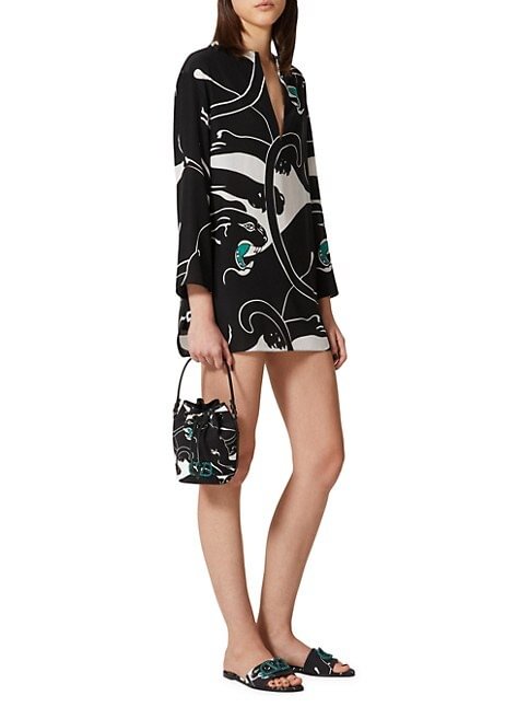 Valentino Garavani Mini Valentino Garavani Escape Bucket Bag in Canvas with Panther Print and Jewel Logo 5 out of 5 Customer Rating