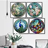 (US Only)4pcs Full Embroidery Cotton Thread 18CT Print Stained Glass Cross Stitch 20x20cm
