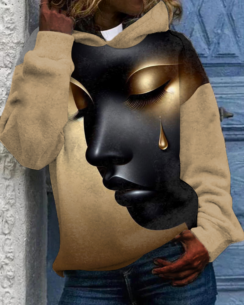 Women's Abstract Art Golden Tears Print Long-sleeved Hoodie