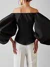 Solid Color Off-The-Shoulder Puff Sleeves Buttoned Shirt Top
