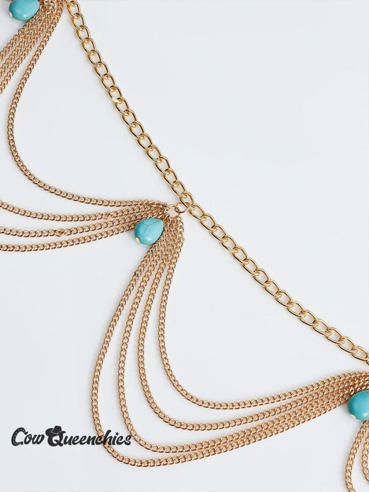 Boho Vintage Turquoise Pendant Body Chain Golden / One