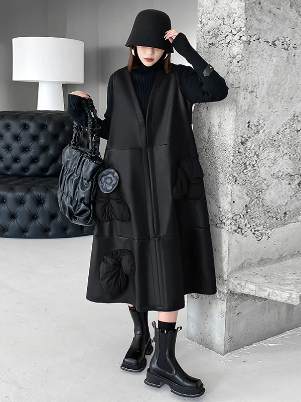 Fashion A-Line Sleeveless Split-Joint V-Neck Vest Midi Dresses
