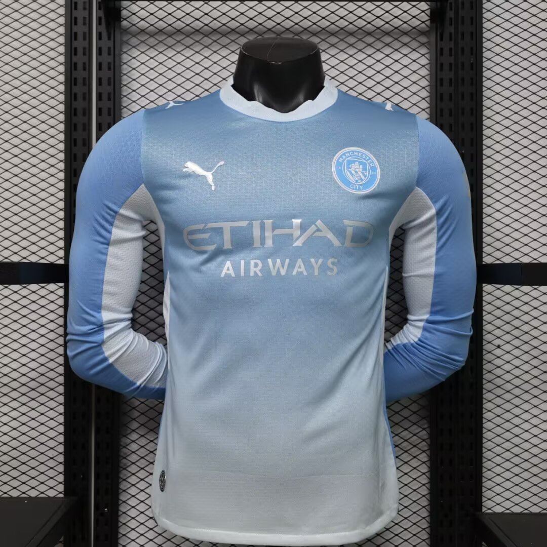 2026/2027 Player Version Long Sleeve Manchester City Home Football Shirt 1:1 Thai Quality（The player version jersey is a bit tight, please pay attention to the size selection）