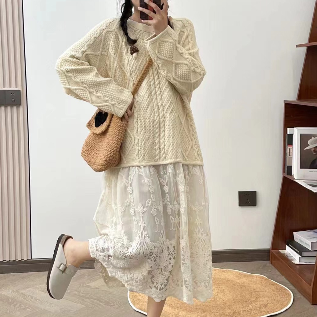 Chicfifth Sweater Women Winter Long Sleeve High Quality Autumn Vintage Top Knitted Cardigan Maxi Dress