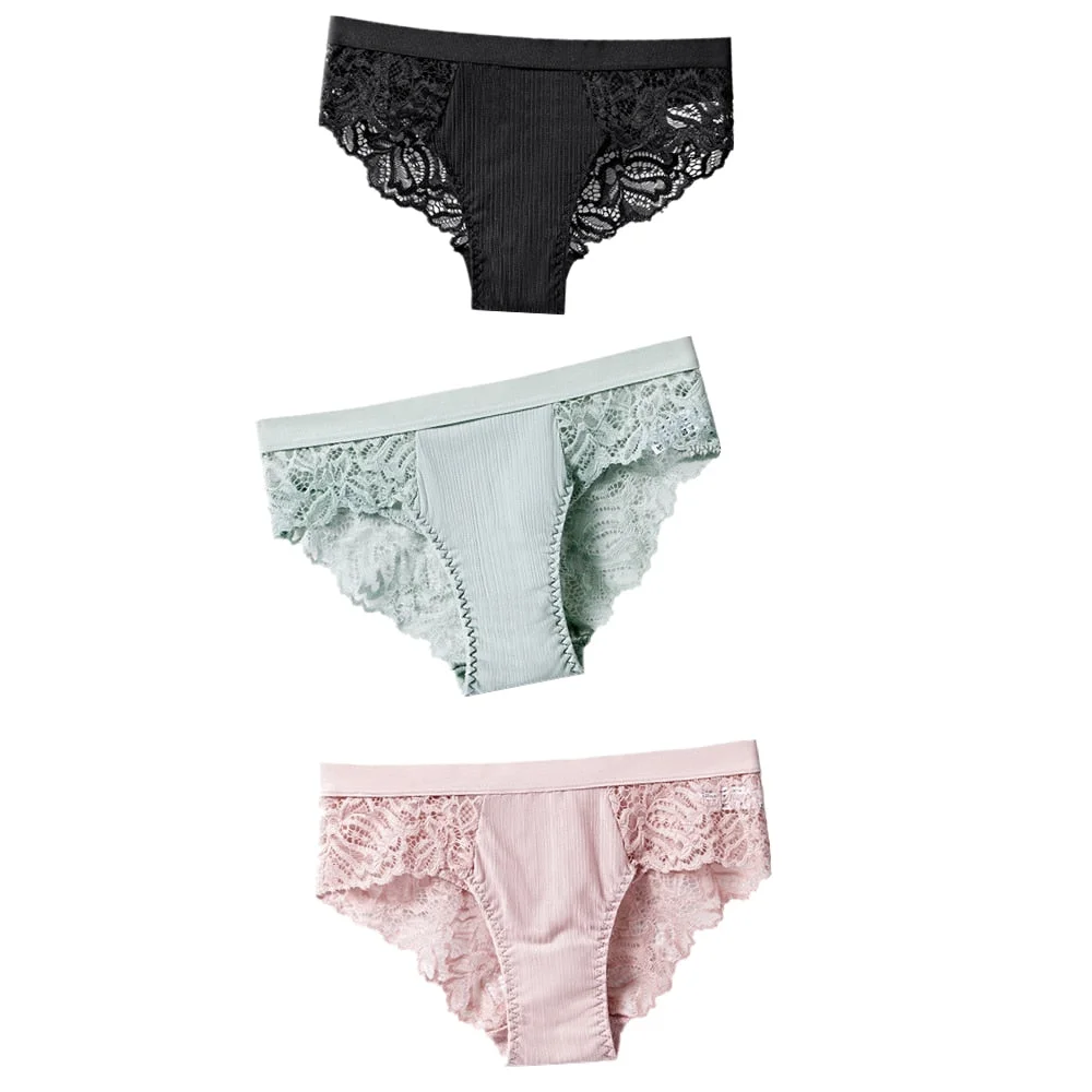 3pcs/lot Fashion Lace Panties Underwear Women Panties Sexy Briefs Seamless Lingerie Underpants Plus Size Girls Bikini Traceless