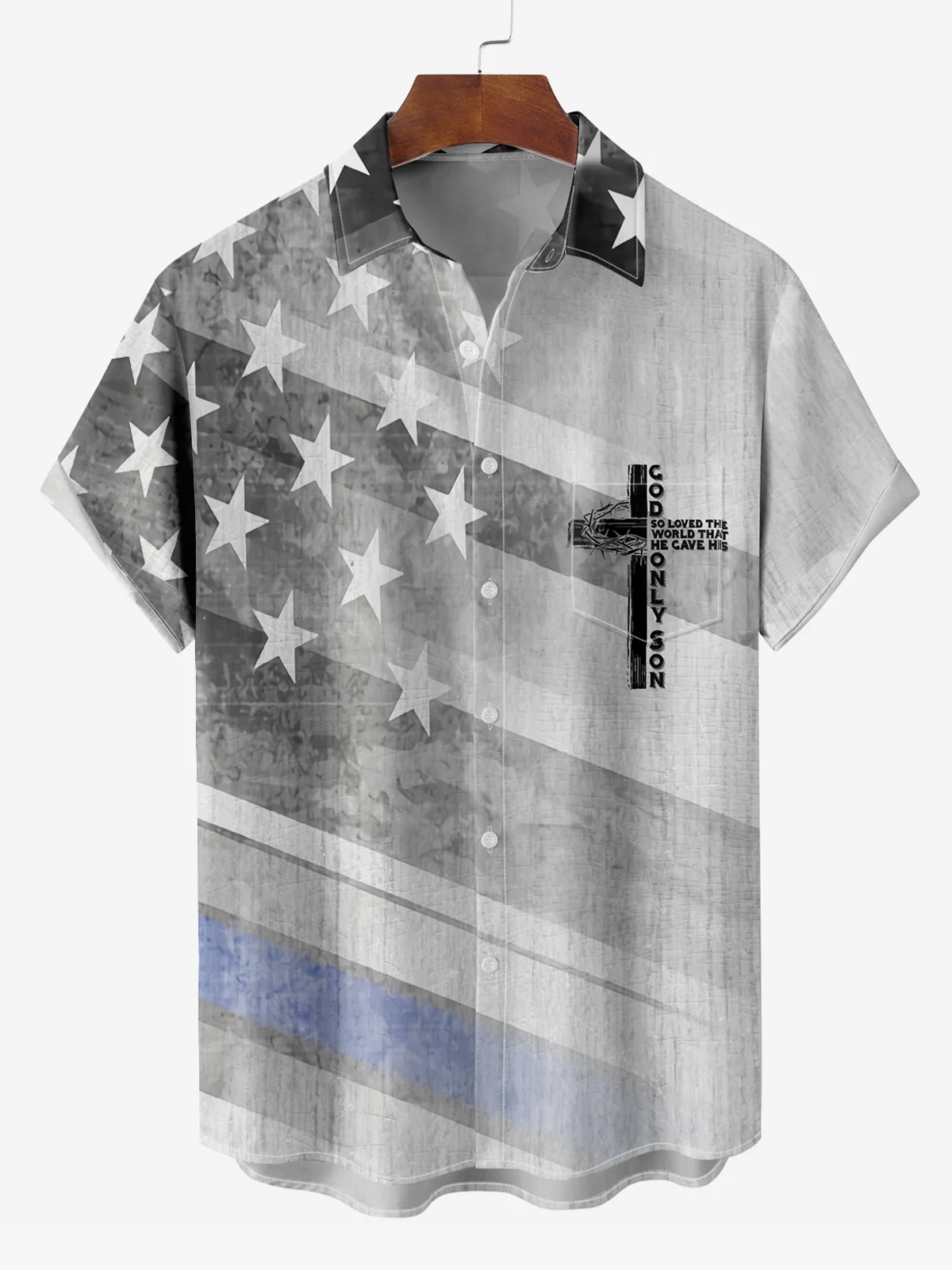 Easter American Flag Diagonal Stripe Print Short Sleeve Shirt PLUSCLOTHESMAN