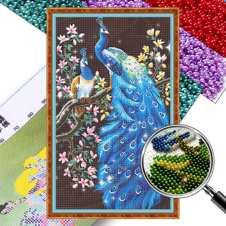 Peacock - 9CT Bead Embroidery Cross Stitch(45*78cm)(Full Embroidery)
