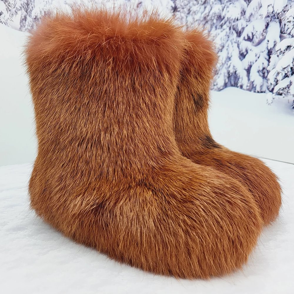 Girls winter real fur boots, kids color rabbit yeti boots, children snow shoes