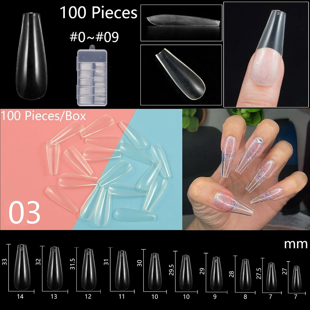 100/500PCS Natural Clear Almond V Straight Round End Full/Half Ballet Coffin French False Nail Tips Fake Toenail Tip Manicure