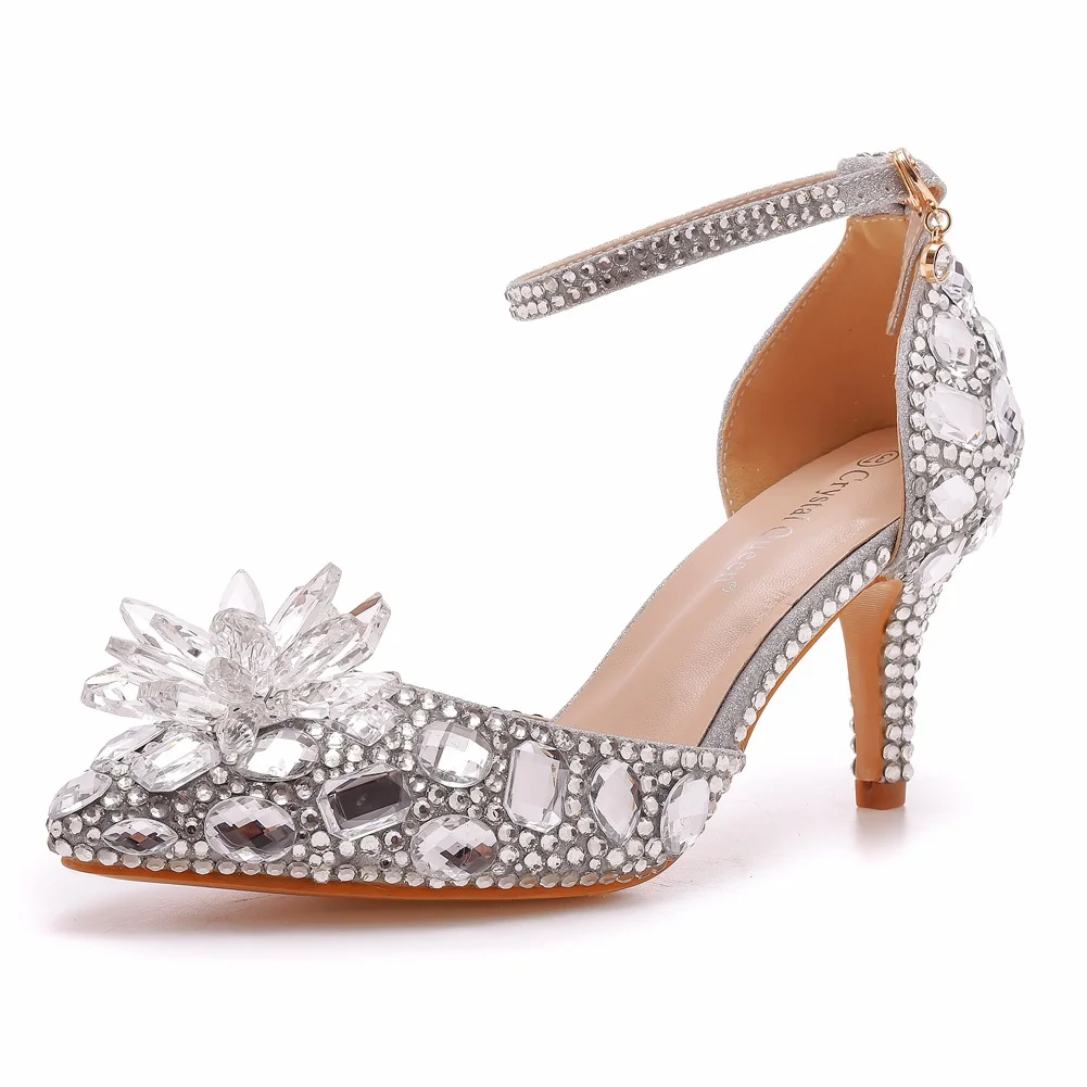 Breakj Breakj Cm Large-Size Sandals Fine Heel Head Crystal Glass High Heel Sandals Champagne Gold Banquet Dinner Women's Shoes