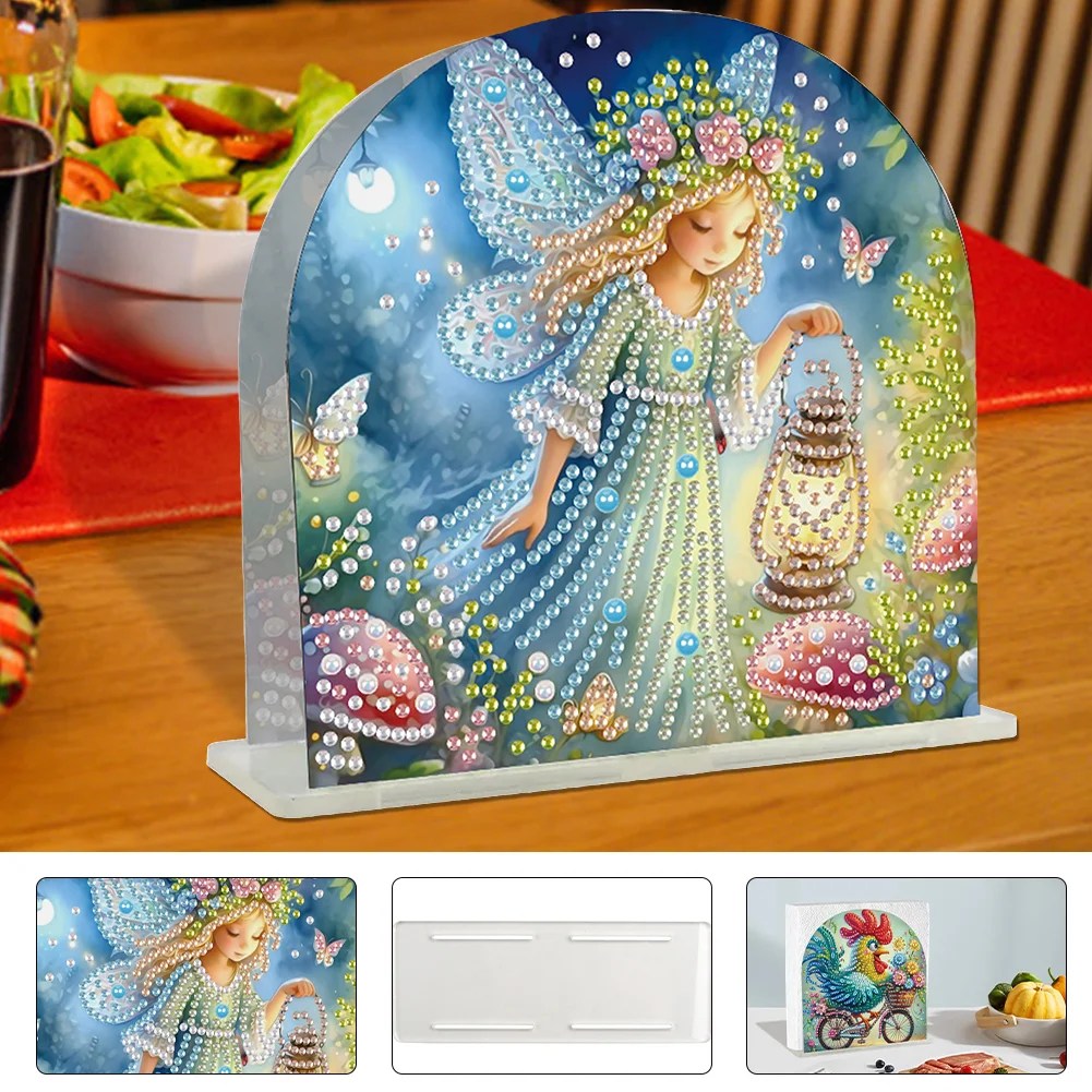 DIY Fairy Acrylic Diamond Painting Napkin Rack Diamond Art Paper Towel Holder