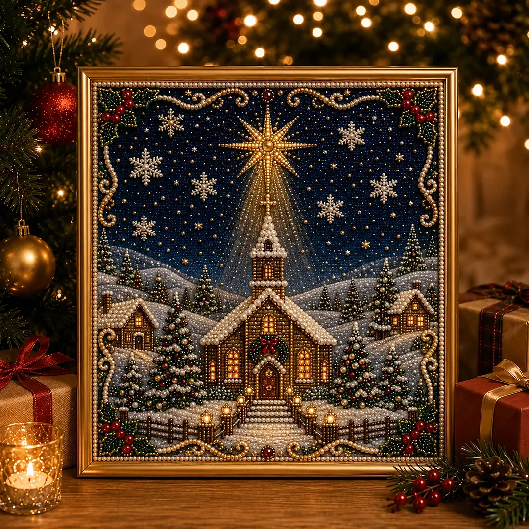 LSAT DAY 75% OFF 🎄🎅 Premium 3D Pearl Christmas Wall Art Kit | Luxury Flocked Canvas with Scratch-Resistant Non-Fading Pearl Beads DIY Holiday Decor ⛄️❄️