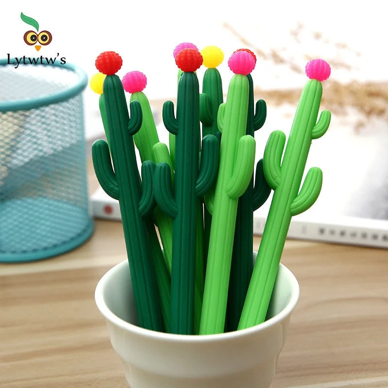 1 Piece Lytwtw's Korean Stationery Cute Kawaii Cactus Gel Pen Office School Supplies Handle Novel Creative Gift