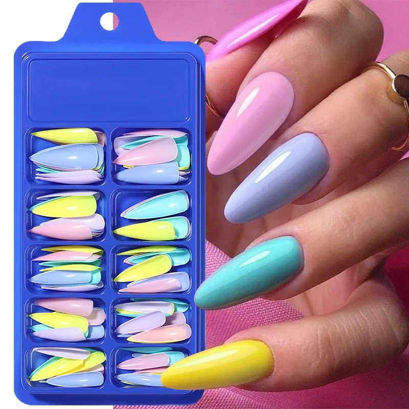 100Pcs Black White False Nail Tips Full Cover Acrylic Almond Coffin Candy Colorful Fake Nails Tip Manicure Extension Nail Tool-Nail Inspo