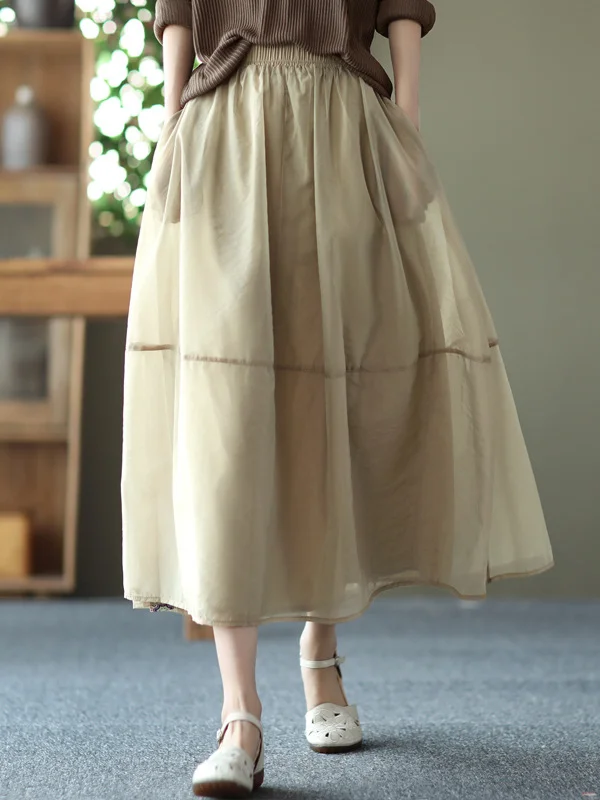 Simple Loose Solid Color Split-Joint Bubble Skirt