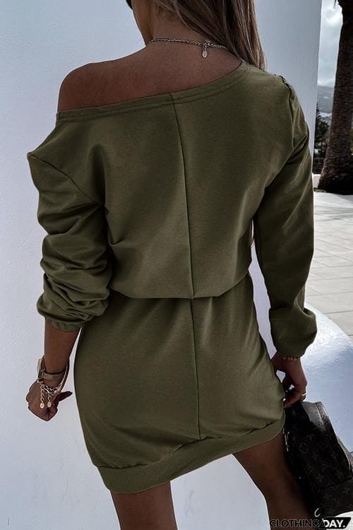 Dew Shoulder Belted Long Sleeve Mini Dress