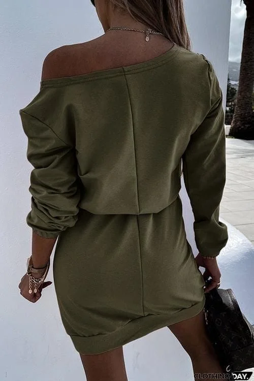 Dew Shoulder Belted Long Sleeve Mini Dress