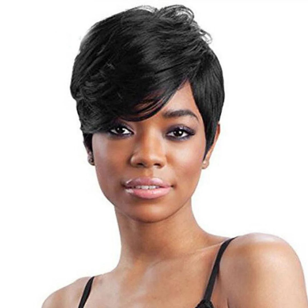 Women's Oblique Bangs Black Wig Short Hair Female Chemical Fiber Headgear