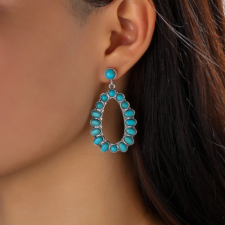 Olivenorma Waterdrop Cutout Set Turquoise Stud Bohemia Earrings