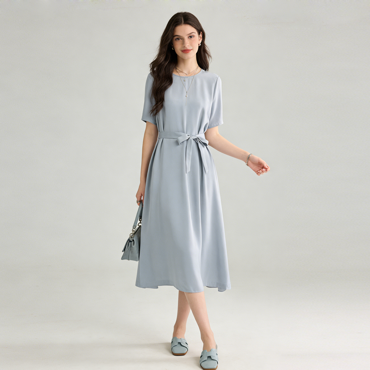 Silk Dress Round Neck Midi Style REAL SILK LIFE