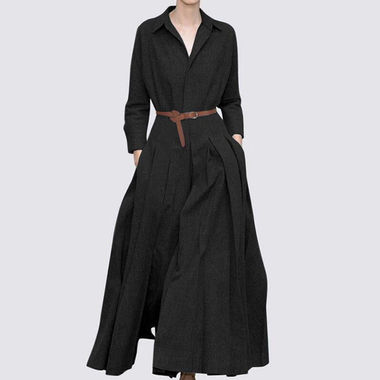 Rotimia Long Sleeves Lapel Oversized Maxi  Dress