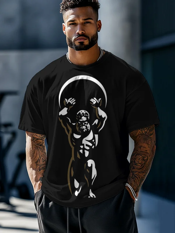 Men's Zeus Fitness Graphic Print Drop Shoulder Casual T-Shirt