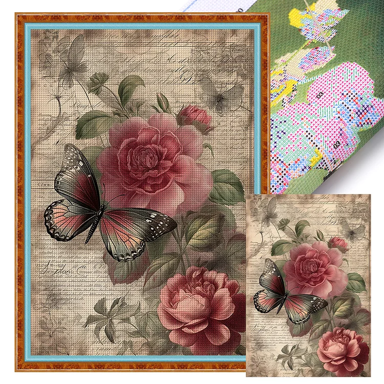 『YiShu』Rose Butterfly - 11CT Stamped Cross Stitch(40*60cm)