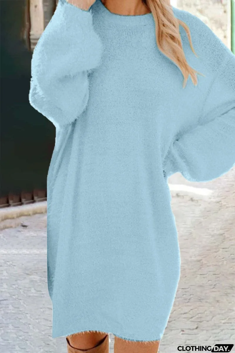 Sweet Solid Solid Color O Neck A Line Dresses