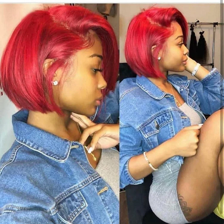 Red Short Bob Wig 360 Lace Frontal Wigs