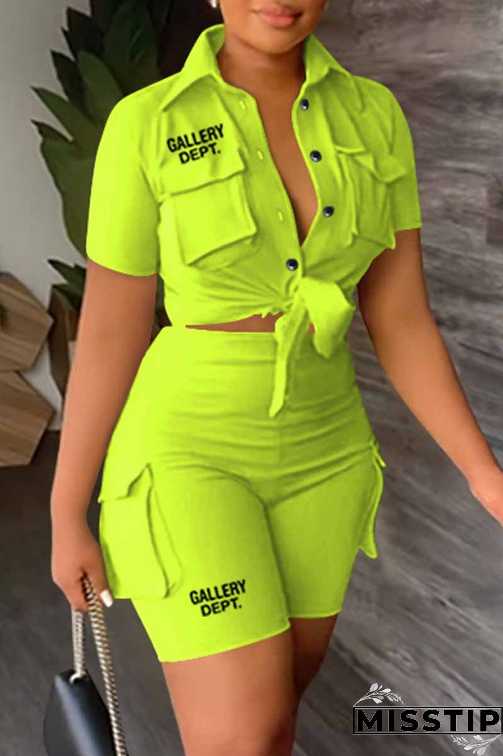 Red Casual Street Print Letter Turndown Collar Short Sleeve Two Pieces