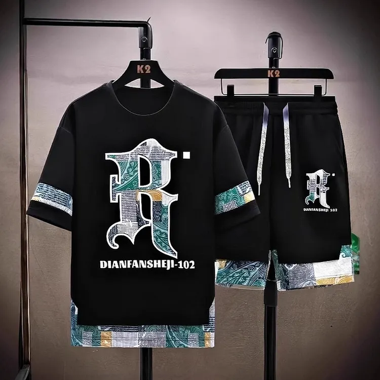 Graphic Print T - Shirt and Shorts Set Oversized Summer Outfit for Men