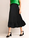 Solid Color Ruffle Hem Skirt, Elegant Button Midi Skirt For Spring & Summer, Women's Clothing