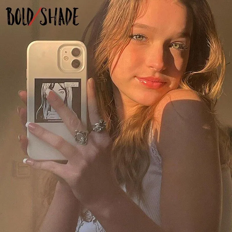 Bold Shade Soft Girl Graphic Lace Trim Tank Tops Indie Aesthetic White Ribbed Women Crop Top 2021 Sleeveless Vintage Streetwear