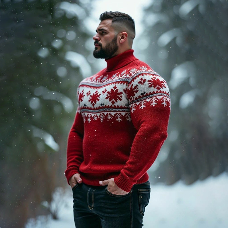 Men's Vintage Christmas Jacquard Icelandic Art Cozy Knit Turtleneck Sweater elevenforest