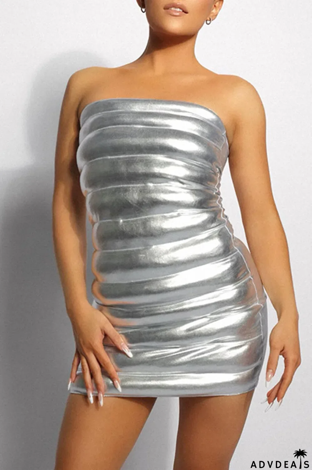 Blue Sexy Street Solid Split Joint Strapless One Step Skirt Dresses