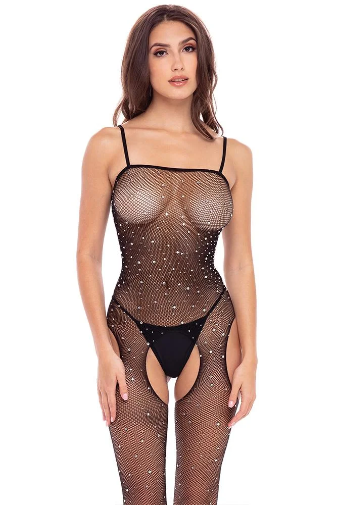 Pornhint Black Sparkle Crotchless Bodystocking