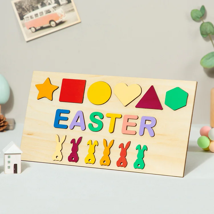 Personalized Bunny Name Wooden Puzzles Easter Gift for Toddlers