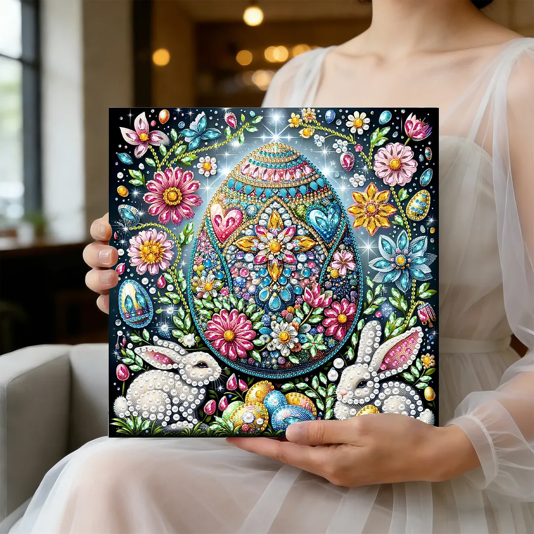 Easter Egg DIY Art Craft Pearl Diamond Painting with Frame 9.84x9.84in Diamond Art Pearl Painting Kit for Adults Beginners Gift Idea Home Wall Decor