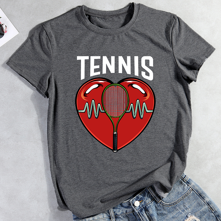 Life Statement Tennis Heartbeat T-Shirt Tee-Annaletters