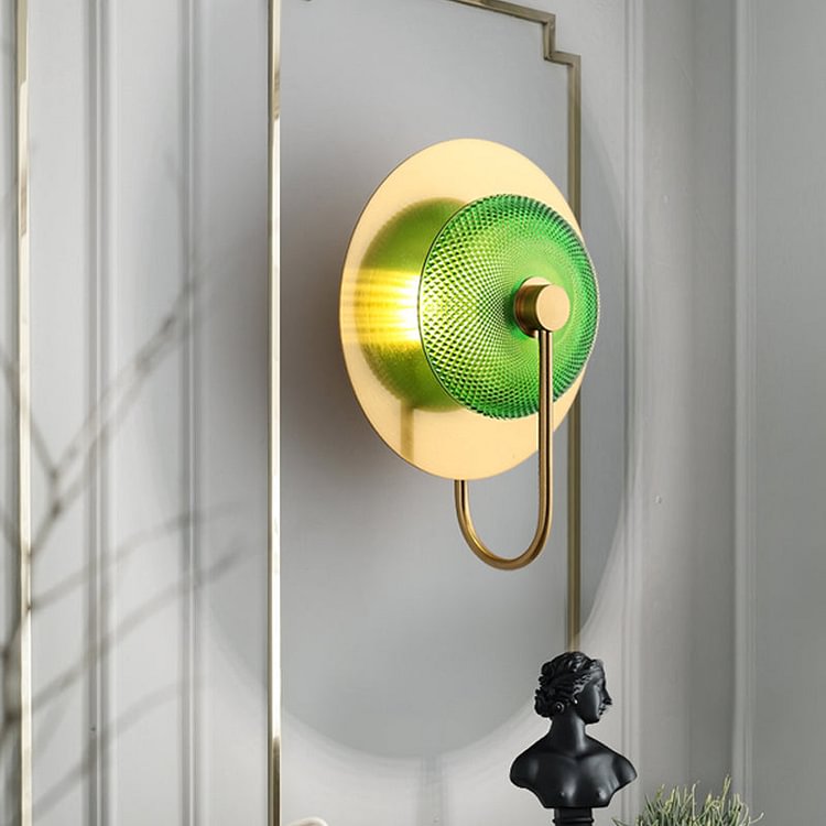 Bell Metal Wall Lighting Vintage 1/2/3-Light Sconce Light Fixture in Gold with Green Prismatic Glass Shade