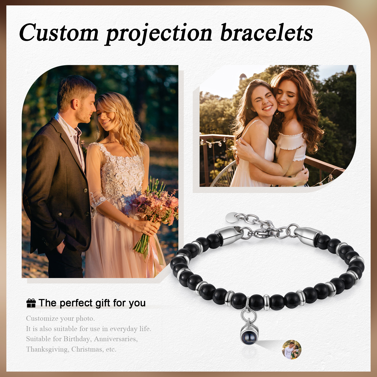 Braccialetto con proiezione personalizzato foto coppia amore Valentine 