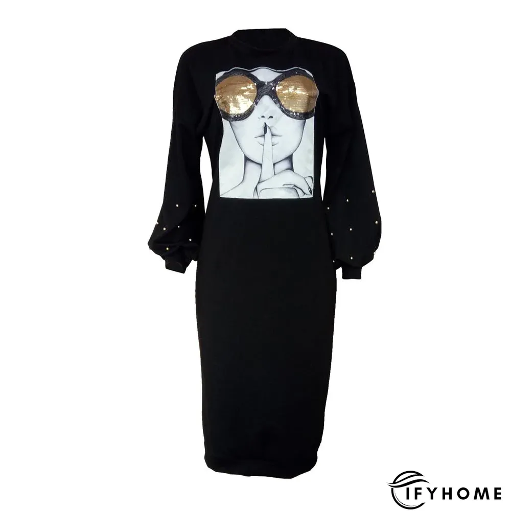 Bubble Sleeve Beaded Sequin Dress | IFYHOME