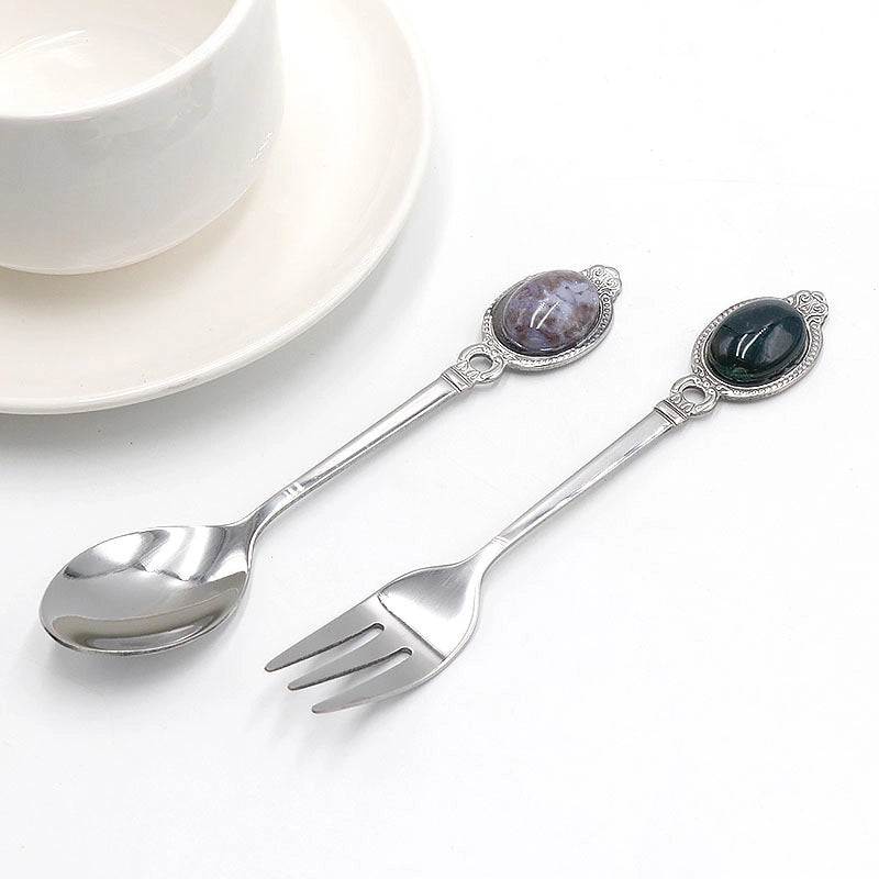 Retro Solid Color Stainless Steel Natural Stone Spoon