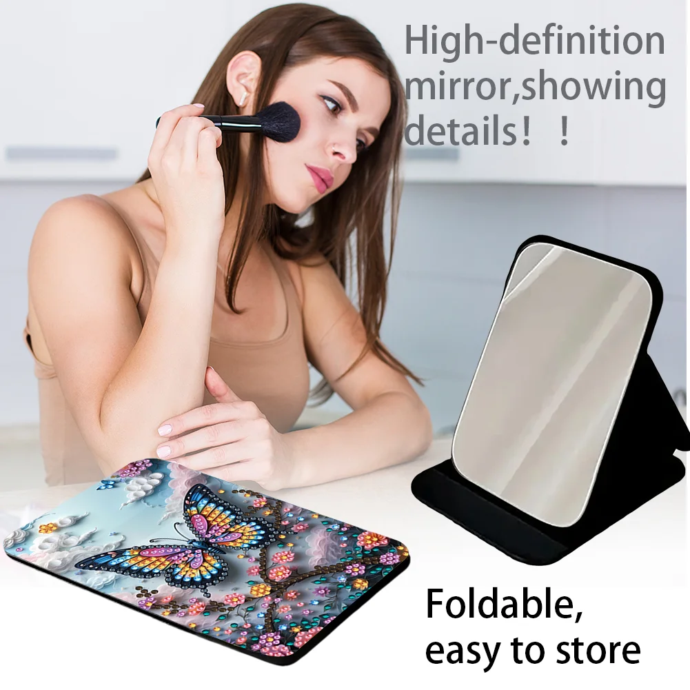 DIY Diamond Art Shiny Crystal Mirror Lightweight Standing Mirror (Butterfly)
