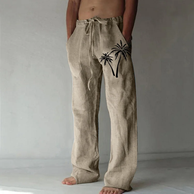 Men's Plant Pattern Slant Pocket Straight Leg Casual Pants