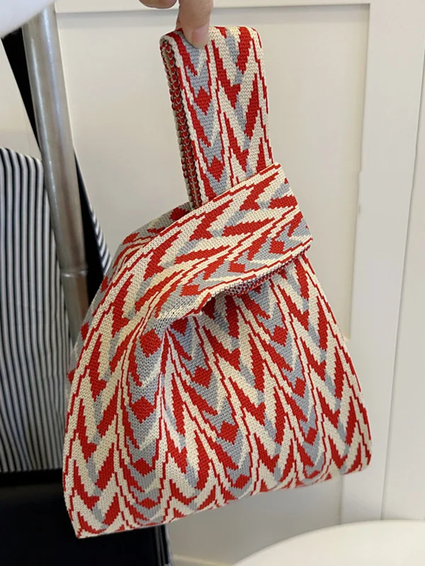 Geometric Multi-Colored Bags Accessories Woven Handbag