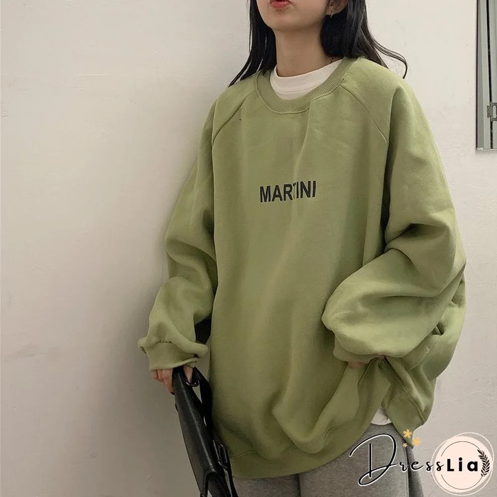 Spring Autumn Retro Letter Long Sleeve Women Hoodies Sweatshirts Harajuku Print Crewneck Vintage Soft Girl Clothes Chic Pullover